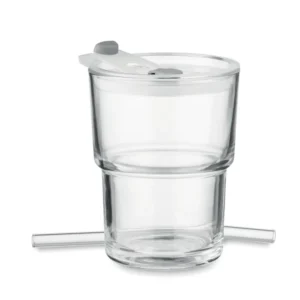 Pahar de sticlă cu capac, inclusiv pai de sticlă detașabil Sip