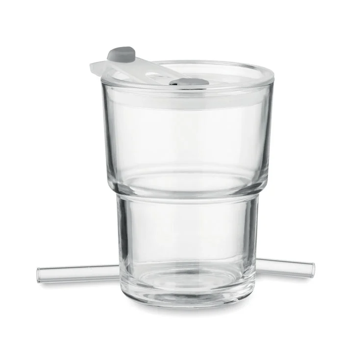 Pahar de sticlă cu capac, inclusiv pai de sticlă detașabil Sip
