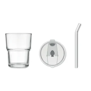 Pahar de sticlă cu capac, inclusiv pai de sticlă detașabil Sip