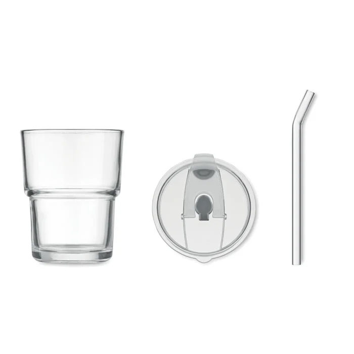Pahar de sticlă cu capac, inclusiv pai de sticlă detașabil Sip