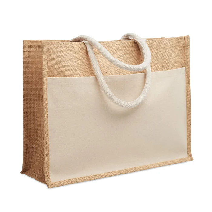 Geantă de cumpărături realizată din iută laminată și pânză de bumbac de 280 gr/m² Baga