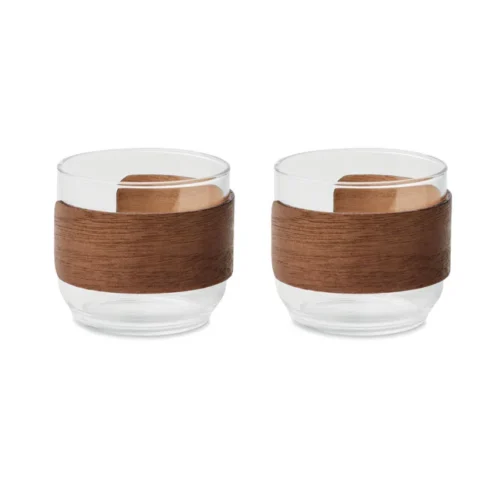 Set de 2 cești de cafea din sticlă borosilicată, cu mâner din lemn de nuc Bogota Set