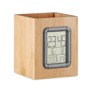 Suport de pixuri din bambus, cu calendar, ceas cu alarmă și termometru Manila