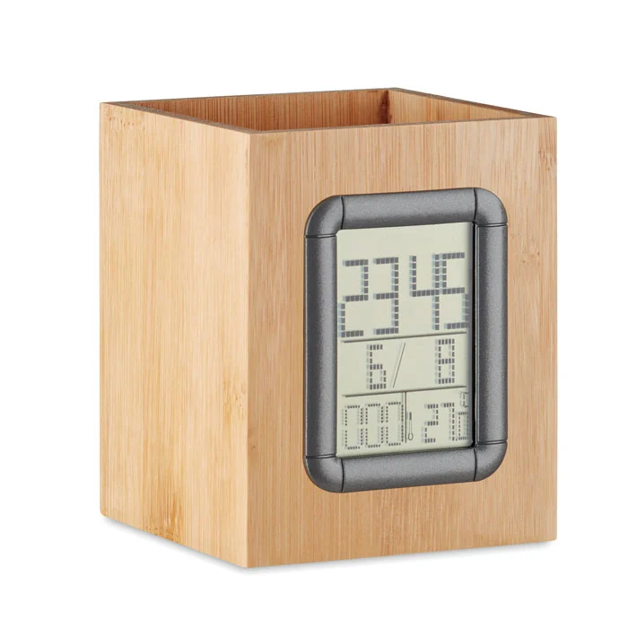 Suport de pixuri din bambus, cu calendar, ceas cu alarmă și termometru Manila