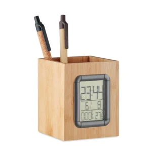 Suport de pixuri din bambus, cu calendar, ceas cu alarmă și termometru Manila