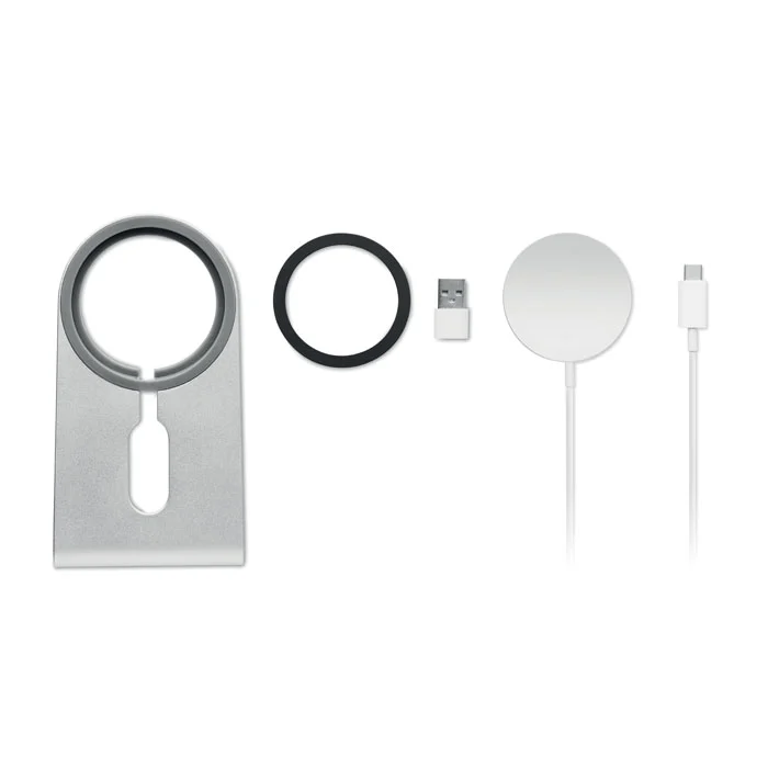 Încărcător magnetic wireless portabil din aluminiu, 15 W cu suport pentru telefon Melis