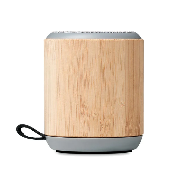 Boxă wireless 5.3 din bambus și ABS în partea superioară, cu curea din PU Rugli