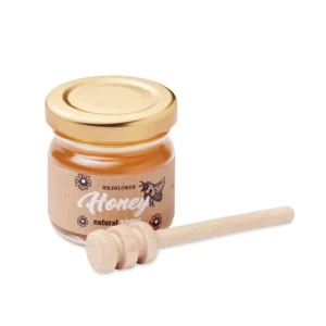Borcan de miere din flori sălbatice (50g) cu un picurător pentru miere din lemn Dauber