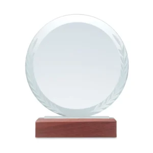 Placheta de premiere sau placă memorială rotundă pe o bază din lemn de fag Keen