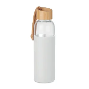 mo6845-06-c9285b5b79 Recipient din sticlă cu husă din silicon și capac bambus cu agătătoare din bumbac Chai