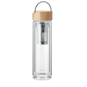 Sticlă cu perete dublu din borosilicat înalt, capac din bambus, infuzor de ceai Batami