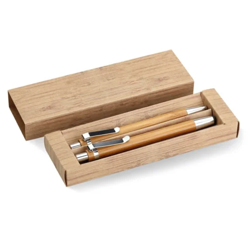 Set de scris cu corp din bambus, în cutie din hârtie Bambooset