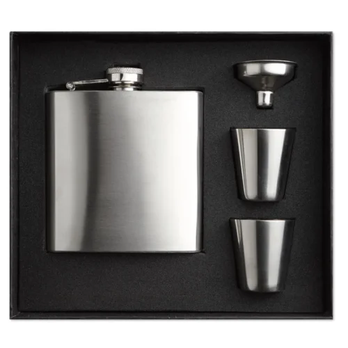 Ploscă metalică cu finisare satinată Slimmy Flask Set