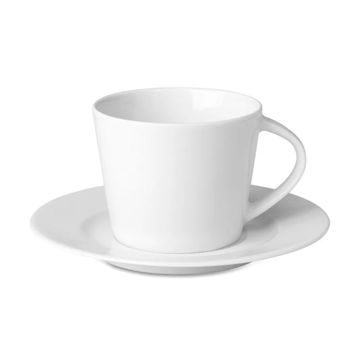 Cană conică din porțelan pentru cappuccino cu farfurioară Paris