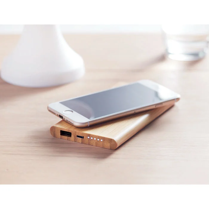 Power bank cu încărcare wireless de 6000 mAh în carcasă din bambus Arena
