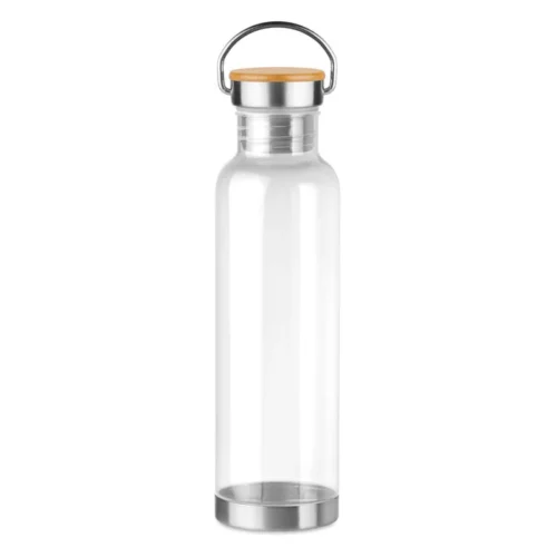 Sticlă de tritan de 800 ml, cu fund din inox și capac cu părți din bambus Helsinki Basic
