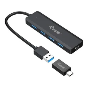 Hub USB EQUIP 4-Port USB 3.2 Gen 1 Hub with USB-C Adapter, USB-A, 5 porturi, Negru Hub USB EQUIP 4-Port USB 3.2 Gen 1 Hub with USB-C Adapter, USB-A, 5 porturi, Negru