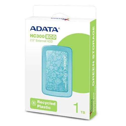 HDD Extern Adata, 1TB, HC300 ECO, 2.5", USB 3.2, plastic si silicon, rezistent la socuri, albastru