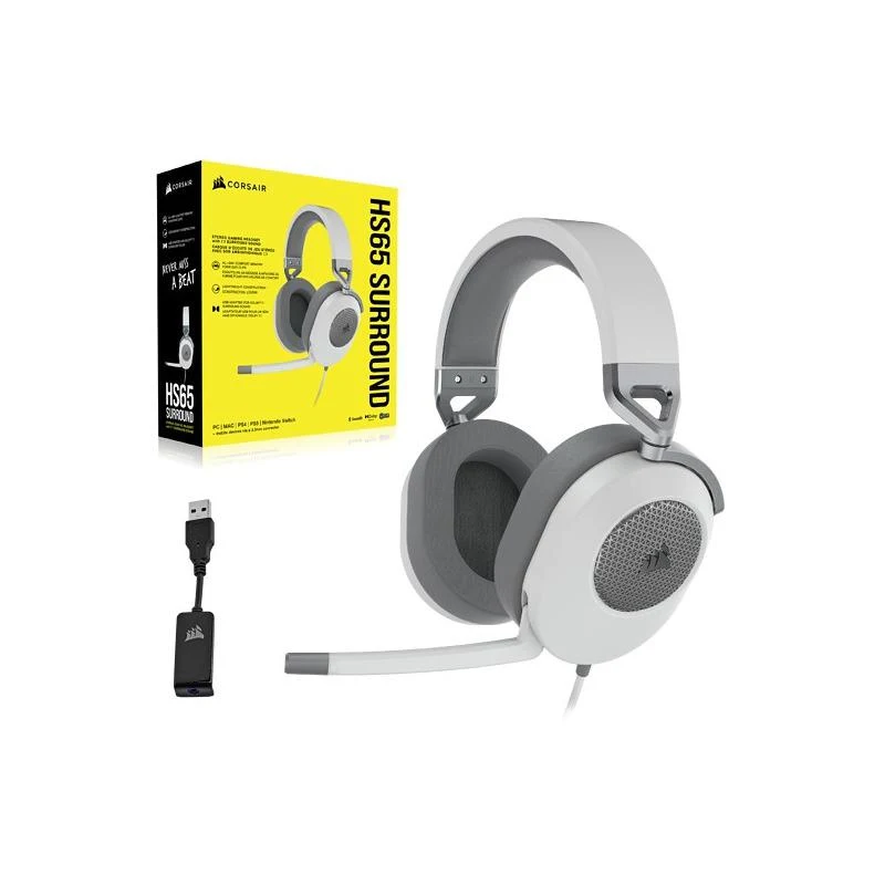 Casti Gaming Head-band Corsair HS65 SURROUND, Wired, Alb