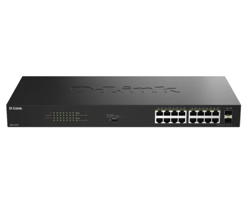 Switch D-Link 16 port GE PoE Unmanaged, capacitate 36 Gbps, standar PoE 802.3af/at, negru Switch D-Link 16 port GE PoE Unmanaged, capacitate 36 Gbps, standar PoE 802.3af/at, negru