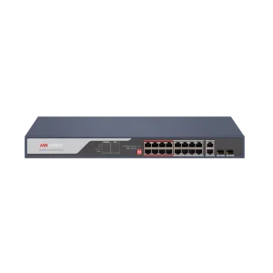 16 Port Fast Ethernet Unmanaged POE Switch Hikvision DS-3E0318P-E(C) Intelligent PoE management. Up to 300 m long range PoE transmission. Port isolation to improve network security. 6 KV surge protection to improve reliability in harsh environment. PoE watchdog to auto-detect and restart cameras