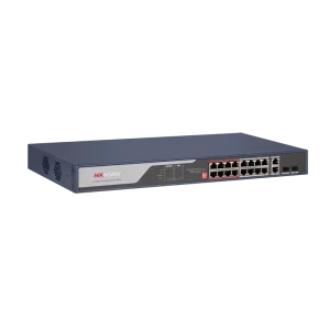 16 Port Fast Ethernet Unmanaged POE Switch Hikvision DS-3E0318P-E(C) Intelligent PoE management. Up to 300 m long range PoE transmission. Port isolation to improve network security. 6 KV surge protection to improve reliability in harsh environment. PoE watchdog to auto-detect and restart cameras
