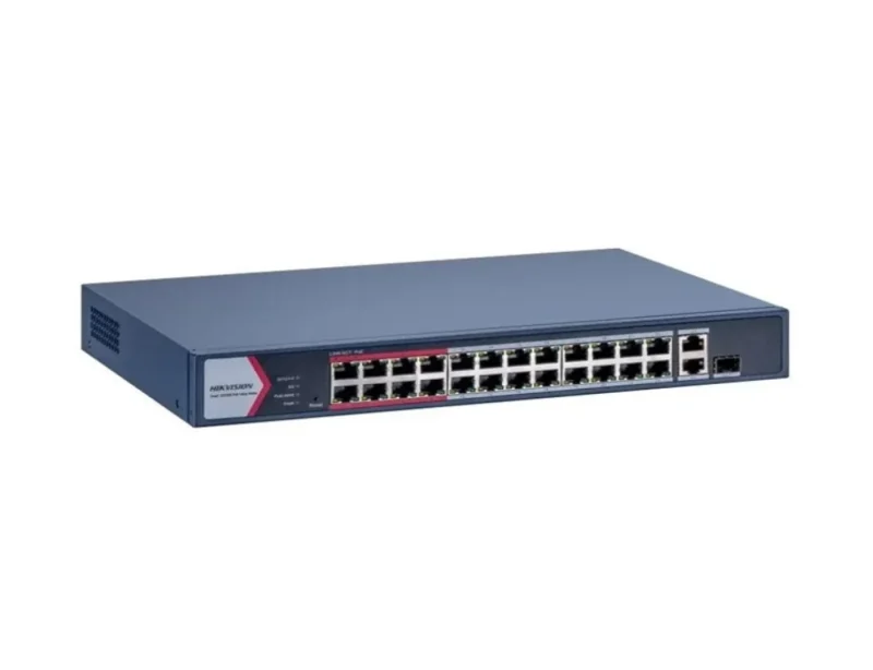Switch PoE Hikvision DS-3E1326P-EI/M: 24 × 10/100 Mbps PoE port,1 × Gigabit combo,1 × Gigabit RJ45 port, 24 porturi PoE maxim 30W, buget PoE 230W, tensiune alimentara: 100-240 VAC, 50/60 Hz, Max. 4 A, dimensiuni: 335.00 mm × 44.50 mm × 226.00 mm, greutate: 2.13kg. Switch PoE Hikvision DS-3E1326P-EI/M: 24 × 10/100 Mbps PoE port,1 × Gigabit combo,1 × Gigabit RJ45 port, 24 porturi PoE maxim 30W, buget PoE 230W, tensiune alimentara: 100-240 VAC, 50/60 Hz, Max. 4 A, dimensiuni: 335.00 mm × 44.50 mm × 226.00 mm, greutate: 2.13kg.