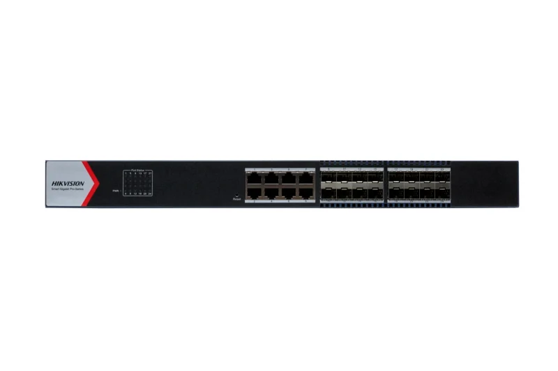 24 Port Aggregation Switch Hikvision DS-3E1524-SI-16F8T 8 x gigabit RJ45 port,16 x gigabit fiber optical port Support DHCP snooping Support 802.1Q VLAN Support ACL list Support STP/ERPS loop prevention, storm control Support ARP Anti-Spoofing Support SNMP, QoS 6 kV Surge Protection 24 Port Aggregation Switch Hikvision DS-3E1524-SI-16F8T 8 x gigabit RJ45 port,16 x gigabit fiber optical port Support DHCP snooping Support 802.1Q VLAN Support ACL list Support STP/ERPS loop prevention, storm control Support ARP Anti-Spoofing Support SNMP, QoS 6 kV Surge Protection