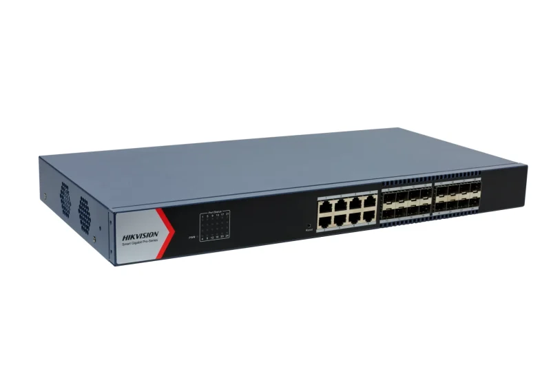 24 Port Aggregation Switch Hikvision DS-3E1524-SI-16F8T 8 x gigabit RJ45 port,16 x gigabit fiber optical port Support DHCP snooping Support 802.1Q VLAN Support ACL list Support STP/ERPS loop prevention, storm control Support ARP Anti-Spoofing Support SNMP, QoS 6 kV Surge Protection 24 Port Aggregation Switch Hikvision DS-3E1524-SI-16F8T 8 x gigabit RJ45 port,16 x gigabit fiber optical port Support DHCP snooping Support 802.1Q VLAN Support ACL list Support STP/ERPS loop prevention, storm control Support ARP Anti-Spoofing Support SNMP, QoS 6 kV Surge Protection