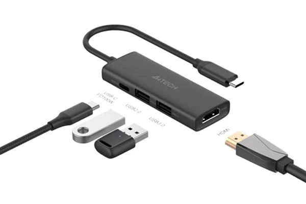 Hub USB A4TECH DST-40C USB-C, 4 porturi, HDMI, Gri Hub USB A4TECH DST-40C USB-C, 4 porturi, HDMI, Gri