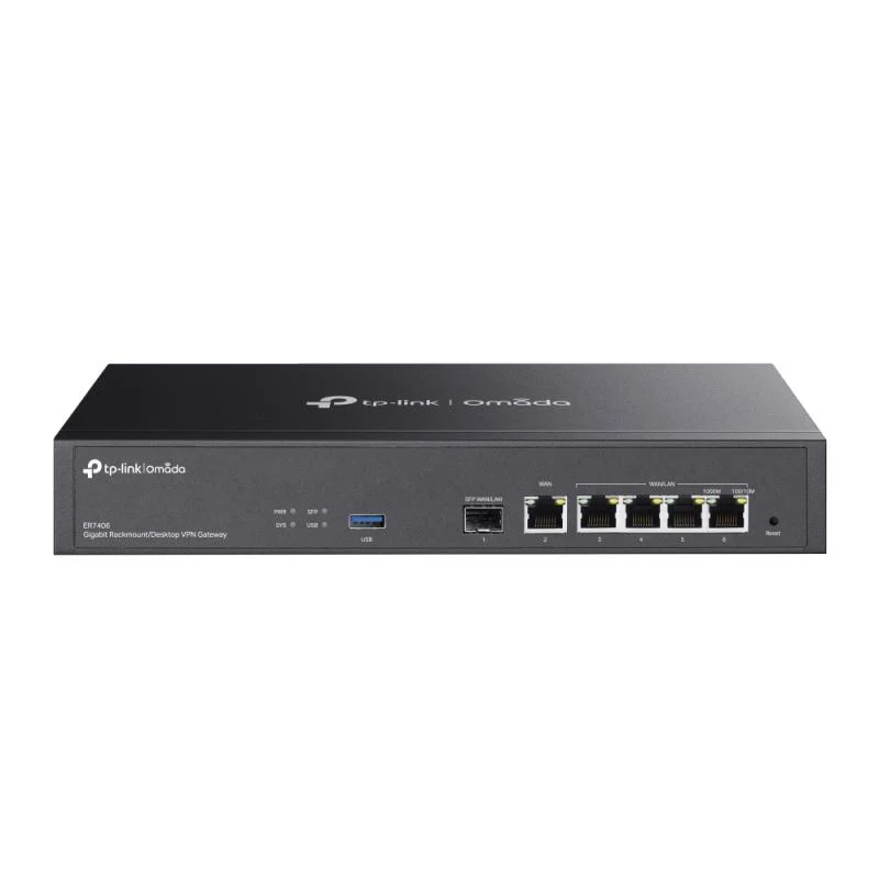 "Omada Gigabit Rackmount/Desktop VPN Router PORT: 1× Gigabit SFP WAN/LAN Port, 1× Gigabit RJ45 WAN Port, 4× Gigabit WAN/LAN RJ45 Ports FEATURE: Integration with Omada SDN Controller, Support 100 IPsec VPN Tunnels, 50 PPTP/L2TP VPN Tunnels, 50 OpenVPN Tunnels, 150000 Concurrent Sessions, Load "Omada Gigabit Rackmount/Desktop VPN Router PORT: 1× Gigabit SFP WAN/LAN Port, 1× Gigabit RJ45 WAN Port, 4× Gigabit WAN/LAN RJ45 Ports FEATURE: Integration with Omada SDN Controller, Support 100 IPsec VPN Tunnels, 50 PPTP/L2TP VPN Tunnels, 50 OpenVPN Tunnels, 150000 Concurrent Sessions, Load