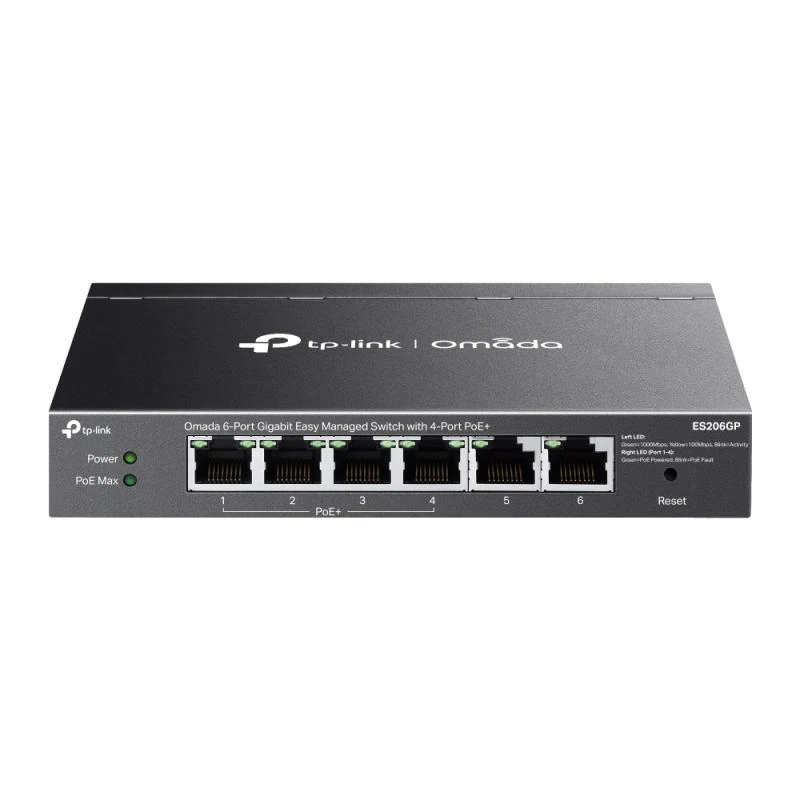 Omada 6-Port Gigabit Easy Managed Switch with 4-Port PoE+ PORT: 4× Gigabit PoE+ Ports, 2x Gigabit Non-PoE Ports SPEC: 802.3at/af, 65W PoE Power, Desktop Steel Case and Fanless FEATURE: Integration with Omada SDN Controller and Omada Cloud Essentials, Fast PoE, Perpetual PoE, Flow Control, Loopback Omada 6-Port Gigabit Easy Managed Switch with 4-Port PoE+ PORT: 4× Gigabit PoE+ Ports, 2x Gigabit Non-PoE Ports SPEC: 802.3at/af, 65W PoE Power, Desktop Steel Case and Fanless FEATURE: Integration with Omada SDN Controller and Omada Cloud Essentials, Fast PoE, Perpetual PoE, Flow Control, Loopback