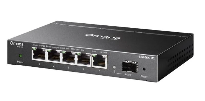 Omada 5-Port 2.5GBASE-T Easy Managed Switch with 1 10GE SFP+ Slot PORT: 5× 2.5G RJ45 Ports,1× 10G SFP+ Slot SPEC: Desktop Steel Case and Fanless FEATURE: Centralized Management by Omada SDN Controller, Omada App. Flow Control, Loopback Detection, Port Isolation, Port Mirroring, LAG, VLAN, IGMP Omada 5-Port 2.5GBASE-T Easy Managed Switch with 1 10GE SFP+ Slot PORT: 5× 2.5G RJ45 Ports,1× 10G SFP+ Slot SPEC: Desktop Steel Case and Fanless FEATURE: Centralized Management by Omada SDN Controller, Omada App. Flow Control, Loopback Detection, Port Isolation, Port Mirroring, LAG, VLAN, IGMP