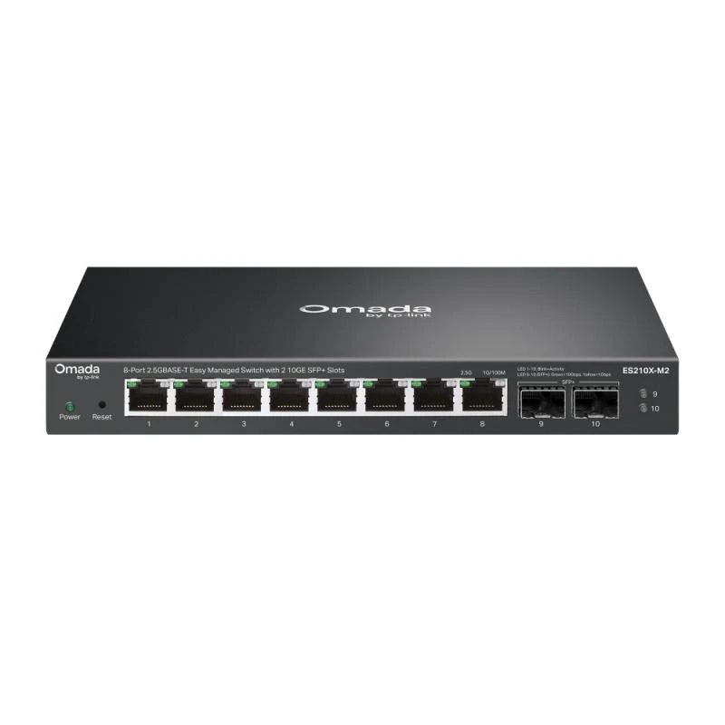 Omada 8-Port 2.5GBASE-T Easy Managed Switch with 2 10GE SFP+ Slots PORT: 8× 2.5G RJ45 Ports，2× 10G SFP+ Slots SPEC: Desktop Steel Case and Fanless FEATURE: Centralized Management by Omada SDN Controller, Omada App. Flow Control, Loopback Detection, Port Isolation, Port Mirroring, LAG, VLAN, IGMP