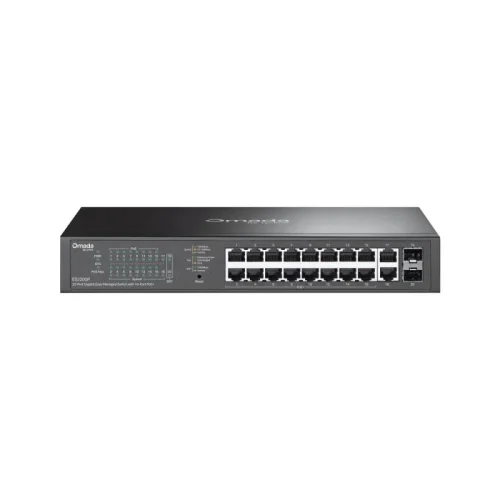 Omada 20-Port Switch ES220GP, • 16× 10/100/1000 Mbps PoE+ RJ45 Ports (support 802.3at PoE+ and 802.3af PoE)• 2× 10/100/1000 Mbps RJ45 Port• 2 × Gigabit SFP Slot, 100–240 VAC, 50/60 Hz, capacitate switch 40 Gbps