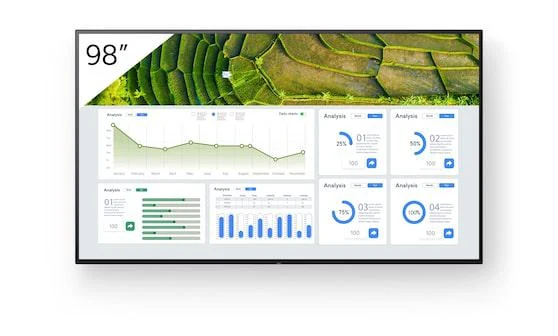 Monitor signage Sony BZ30L, 98", 440nit, 24/7, UHD, panel VA, D-LED, 15.9ms, contrast static 6000:1, contrast dinamic 300000:1, mătuire 2%, Android 10, stocare 16GB. Miracast, Chromecast built-in, AirPlay, Apple HomeKit, Google Play Store. Conectivitate: WiFi (2.4GHz, 5GHz), BT 4.2, 1xComposit Monitor signage Sony BZ30L, 98", 440nit, 24/7, UHD, panel VA, D-LED, 15.9ms, contrast static 6000:1, contrast dinamic 300000:1, mătuire 2%, Android 10, stocare 16GB. Miracast, Chromecast built-in, AirPlay, Apple HomeKit, Google Play Store. Conectivitate: WiFi (2.4GHz, 5GHz), BT 4.2, 1xComposit