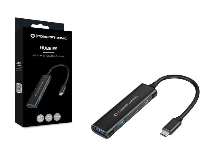 Hub USB Conceptronic HUBBIES, USB-C, 4 porturi, Negru Hub USB Conceptronic HUBBIES, USB-C, 4 porturi, Negru