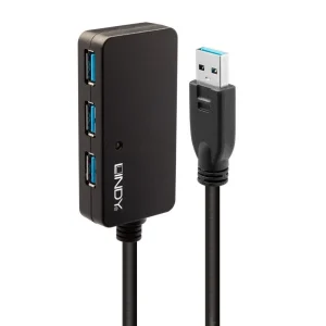 Hub USB LINDY 10m USB 3.0 Active Extension Pro Hub, USB-A, 4 porturi, Negru