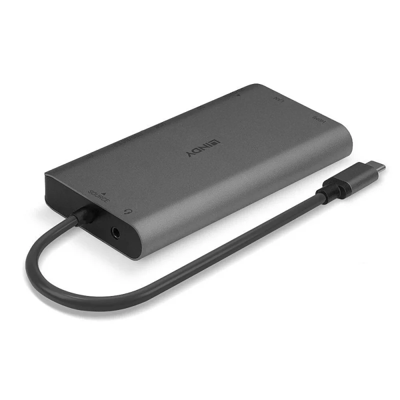 Hub USB Lindy DST-Mini XT, USB-C, 7 porturi, HDMI, RJ-45, Gri