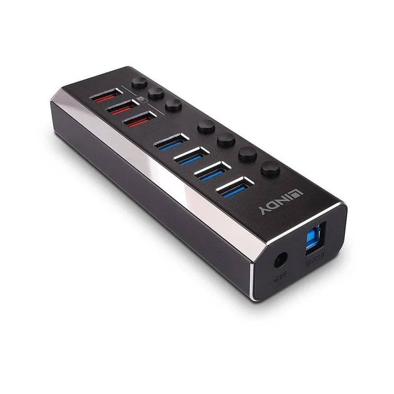 Hub USB LINDY USB-A, 8 porturi, Negru