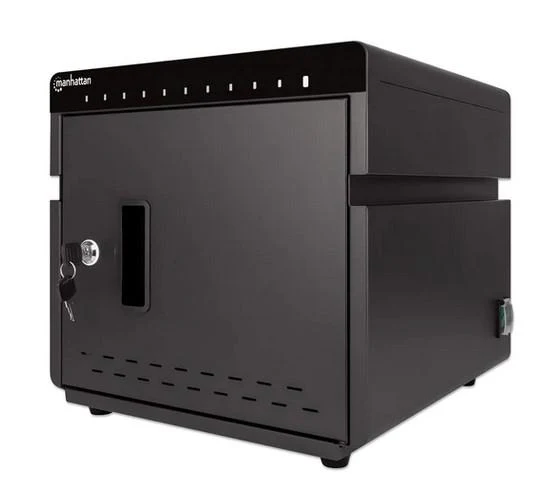 Statie de incarcare Manhattan 715942 pentru tablete si telefoane cu display de pana la 10", suporta pana la 10 dispozitive, tip port USB-C PD, putere totala 180, 18W per port, cu protectie la supratensiune, ventilatie silentioasa, carcasa de metal, negru. Nu contine cablul de alimentare si alte