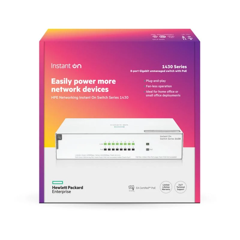 HPE Networking Instant On Switch 8p Gigabit CL4 PoE 64W 1430 HPE Networking Instant On Switch 8p Gigabit CL4 PoE 64W 1430