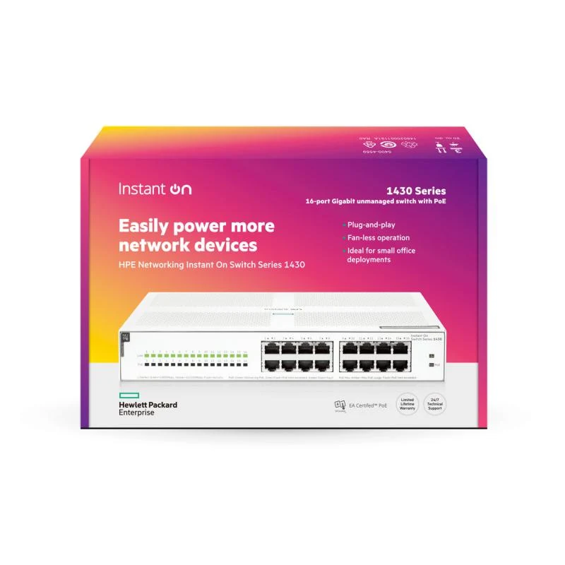HPE Networking Instant On Switch 16p Gigabit CL4 PoE 124W 1430 HPE Networking Instant On Switch 16p Gigabit CL4 PoE 124W 1430