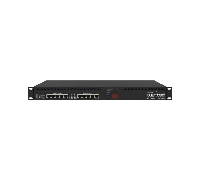 MikroTik RouterBOARD 3011UiAS with Dual core 1.4GHz ARM CPU, 1GB RAM ,10xGbit LAN, 1xSFP port, RouterOS L5, 1U rackmount case, LCD panel, 1*3.0, Port WAN: Ethernet (RJ-45), 10W