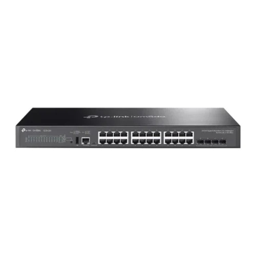 Omada 24-Port Gigabit Stackable Lite L3 Managed Switch with 4 10G Slots PORT: 24× Gigabit RJ45 Ports, 4× 10G SFP+ Slots, RJ45/USB Type C Console Port, 1× USB2.0 Port SPEC: 1U 19-inch Rack-mountable Steel Case FEATURE: Centralized Managed by Omada SDN Controller, Stacking, RIP, OSPF, Static Routing Omada 24-Port Gigabit Stackable Lite L3 Managed Switch with 4 10G Slots PORT: 24× Gigabit RJ45 Ports, 4× 10G SFP+ Slots, RJ45/USB Type C Console Port, 1× USB2.0 Port SPEC: 1U 19-inch Rack-mountable Steel Case FEATURE: Centralized Managed by Omada SDN Controller, Stacking, RIP, OSPF, Static Routing