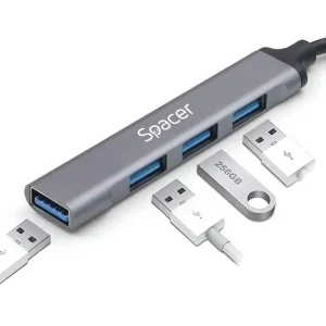 Hub USB SPACER SPHB-USB-4U-01 USB-C, 4 porturi, Gri