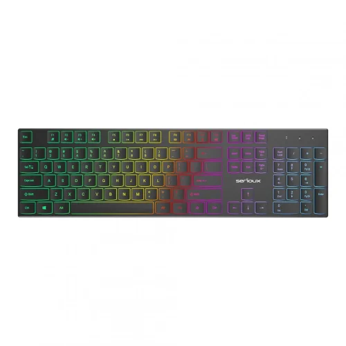 Tastatură office cu iluminare * Mod: USB cu fir * Număr tastă: 104 * Material: ABS * Culoare: Negru * Layout: SUA * Tip interfață: USB * Dimensiune: 438*126*26 mm * Compatibil cu Windows 2000/XP/Vista/Windows7/8/10/Mac