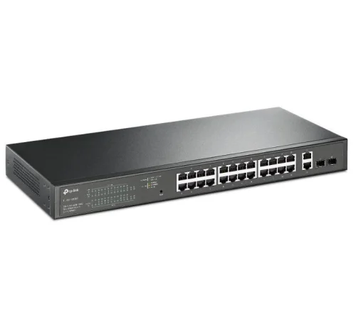 "28-Port Gigabit Easy Smart Switch with 24-Port PoE+ PORT: 24× Gigabit PoE+ Ports, 2× Gigabit Non-PoE Ports, 2× Gigabit SFP Slots SPEC: 802.3at/af, 250 W PoE Power, 1U 19-inch Rack-mountable Steel Case FEATURE: PoE Auto Recovery, MTU/Port/Tag-based VLAN, QoS, IGMP Snooping, Web/Utility Management