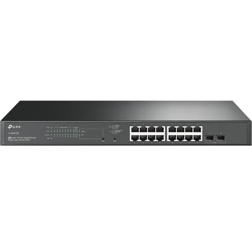 "JetStream™ 18-Port Gigabit Smart Switch with 16-Port PoE+ PORT: 16× Gigabit RJ45 Ports, 2× Gigabit SFP Slots SPEC: 802.3at/af, 150 W PoE Power, 1U 19-inch Rack-mountable Steel Case FEATURE: Integration with JetStream™ SDN Controller, Static Routing, 802.1Q VLAN, STP/RSTP/MSTP, IGMP Snooping "JetStream™ 18-Port Gigabit Smart Switch with 16-Port PoE+ PORT: 16× Gigabit RJ45 Ports, 2× Gigabit SFP Slots SPEC: 802.3at/af, 150 W PoE Power, 1U 19-inch Rack-mountable Steel Case FEATURE: Integration with JetStream™ SDN Controller, Static Routing, 802.1Q VLAN, STP/RSTP/MSTP, IGMP Snooping