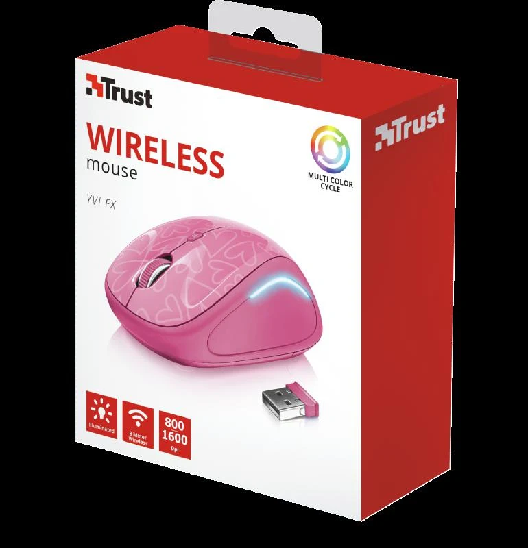 Mouse Wireless Trust Yvi FX, 1600 dpi, roz Mouse Wireless Trust Yvi FX, 1600 dpi, roz
